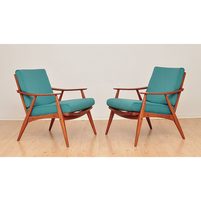 Ensemble de 2 fauteuils vintage vert pastel années 1960