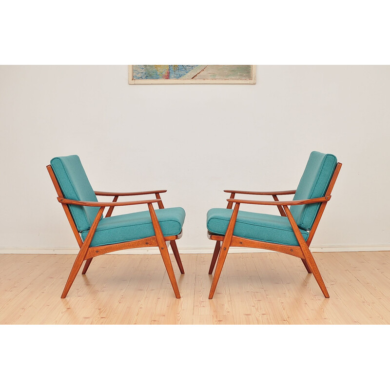 Set of 2 vintage armchairs pastel green 1960s