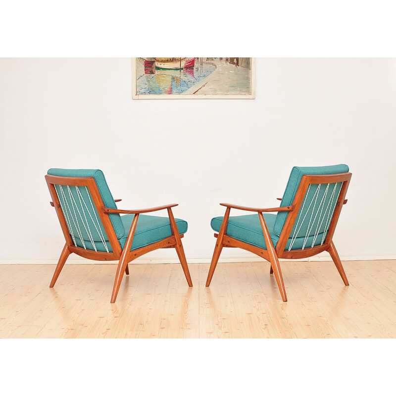 Set of 2 vintage armchairs pastel green 1960s