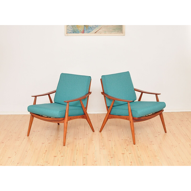 Ensemble de 2 fauteuils vintage vert pastel années 1960