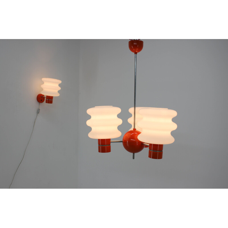 Set of vintage chandelier and wall Lamp by Napako