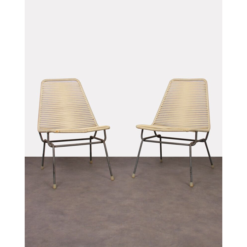 Pair of vintage Czech armchairs in scoubidou, 1960