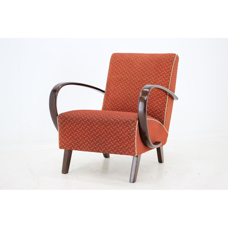 Vintage beechwood and fabric armchair by Jindich Halabala, Czechoslovakia 1960
