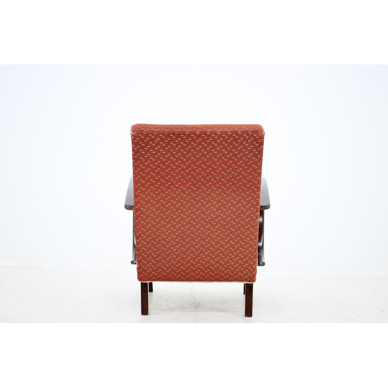 Vintage beechwood and fabric armchair by Jindich Halabala, Czechoslovakia 1960