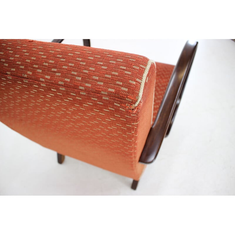 Vintage beechwood and fabric armchair by Jindich Halabala, Czechoslovakia 1960