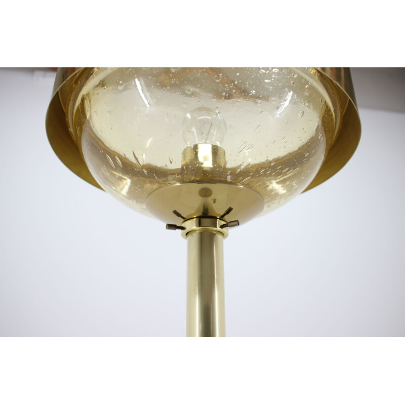 Lampadaire vintage en laiton et verre pour Kamenicky Senov, Tchécoslovaquie
