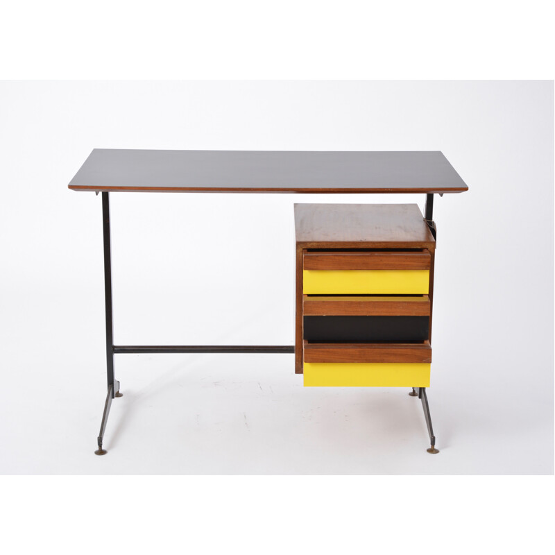 Vintage Italian desk with black and yellow drawers