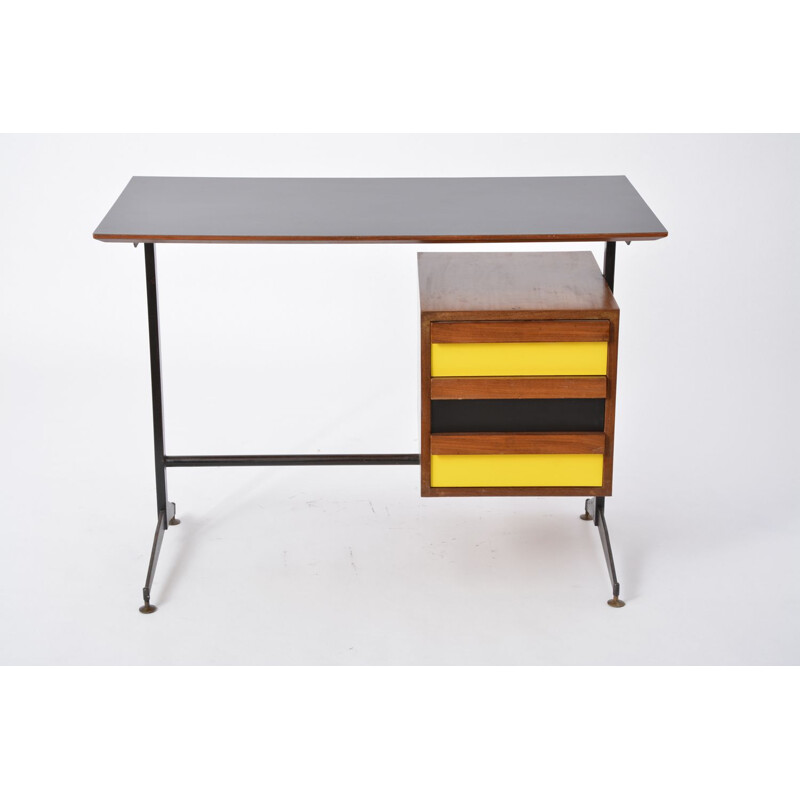 Vintage Italian desk with black and yellow drawers