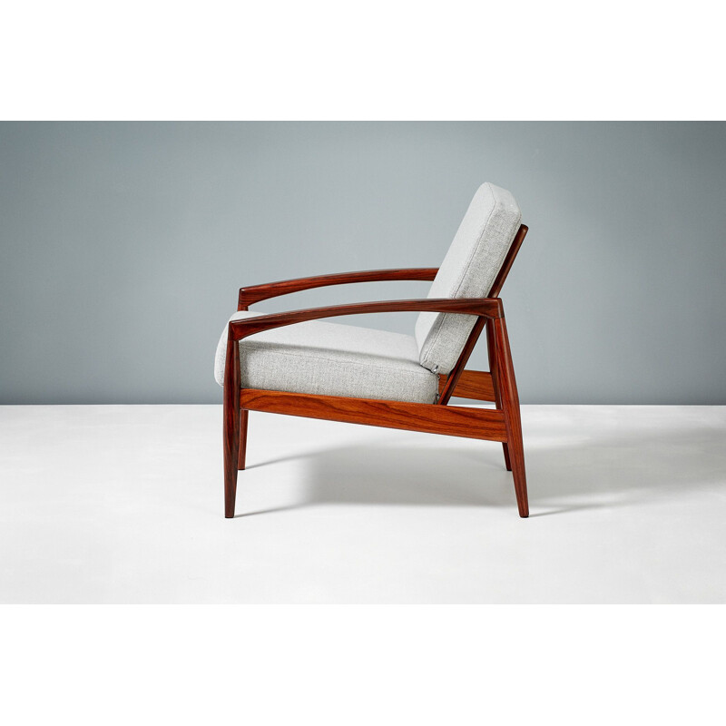 Pair of vintage armchairs in rosewood, teak and grey wool by Kai Kristiansen for Magnus Olesen, Denmark
