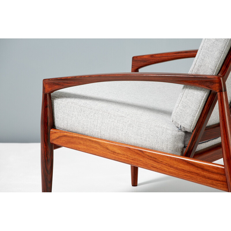 Pair of vintage armchairs in rosewood, teak and grey wool by Kai Kristiansen for Magnus Olesen, Denmark