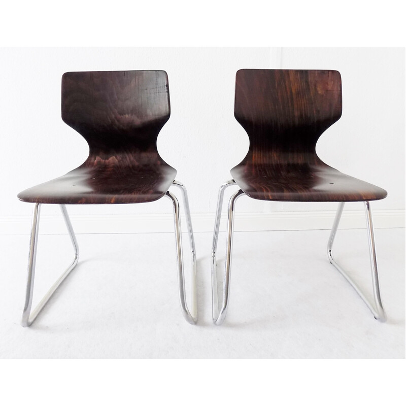 Pair of vintage german children chairs for Flötotto in wood 1970s