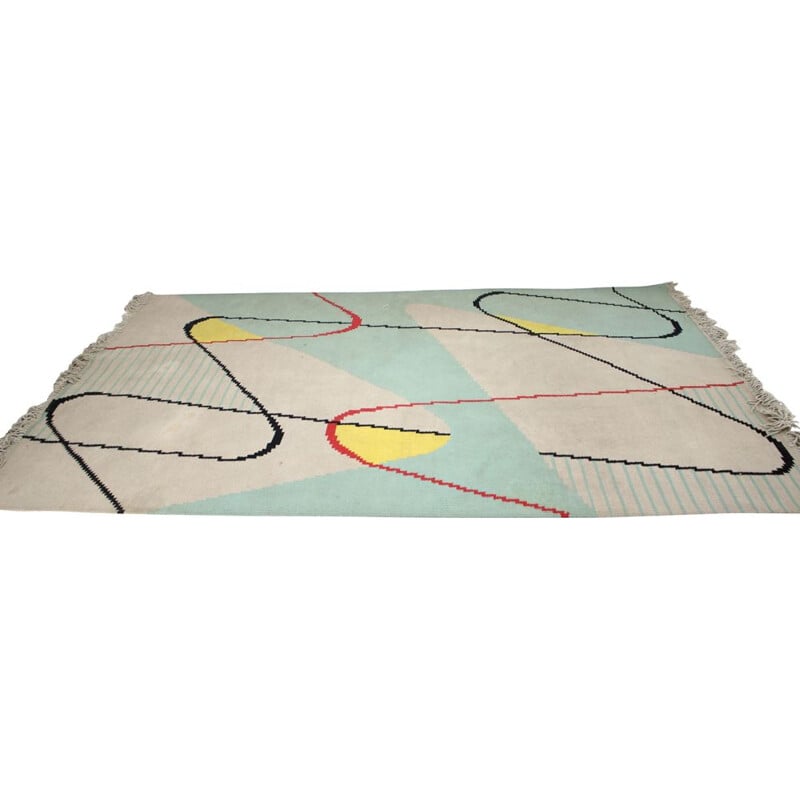 Tapis vintage géométrique en laine 1950