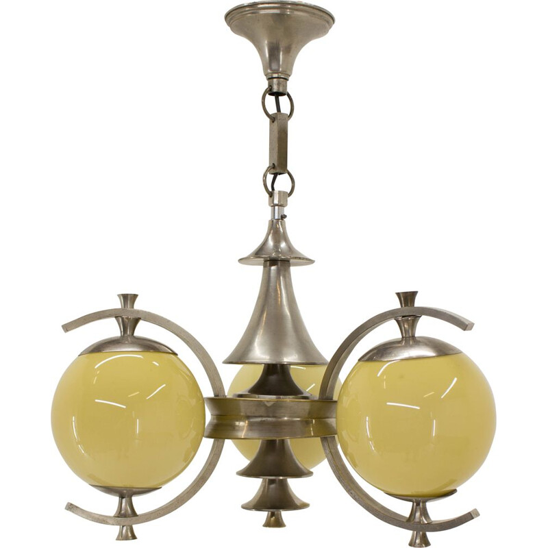 Vintage german chandelier in steel and glass 1930s