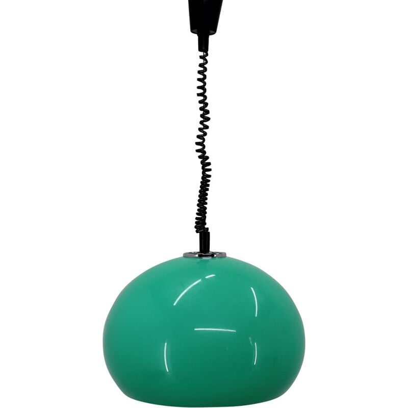 Vintage green plastic and metal pendant lamp by Harvey Guzzini, Italy 1970