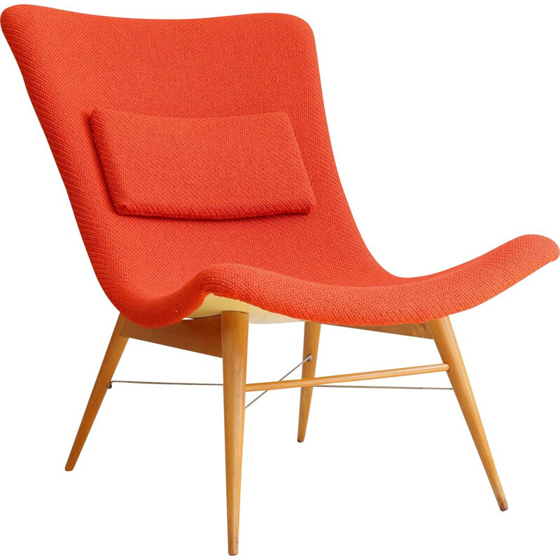 Vintage lounge chair by Miroslav Navratil in Red Kvadrat Fabric