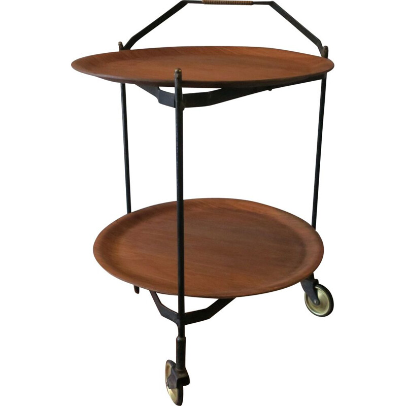 Vintage Scandinavian foldable teak serving trolley from Ary Fanerprodukter