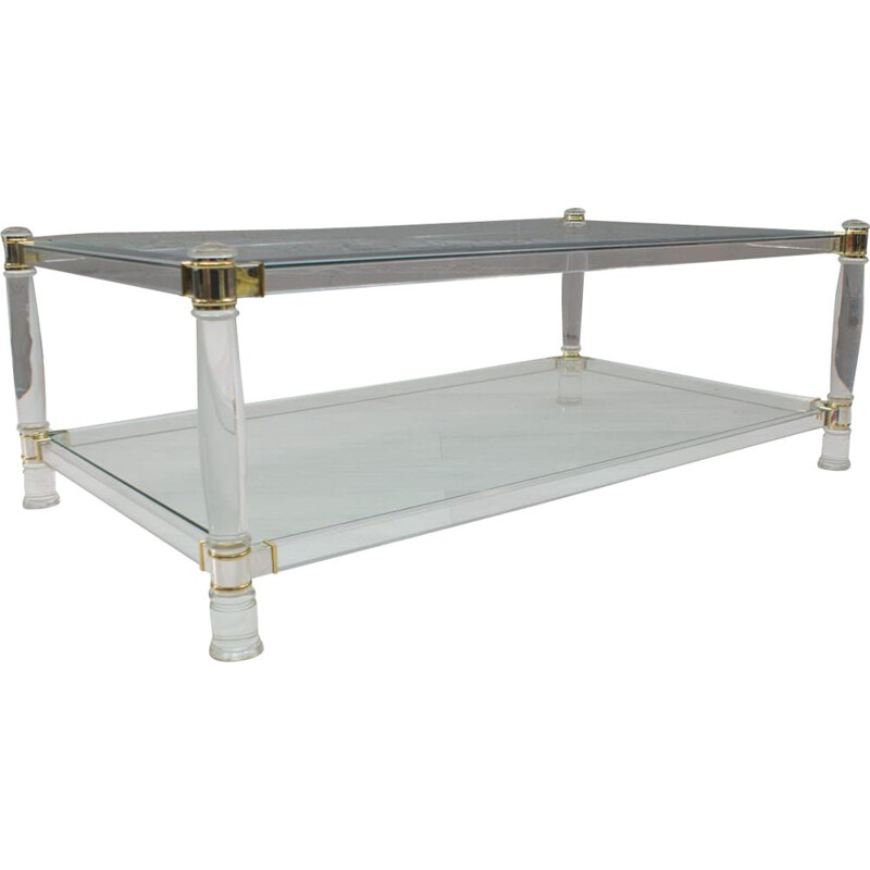 Vintage coffee table in acrylic, brass, chrome and glass