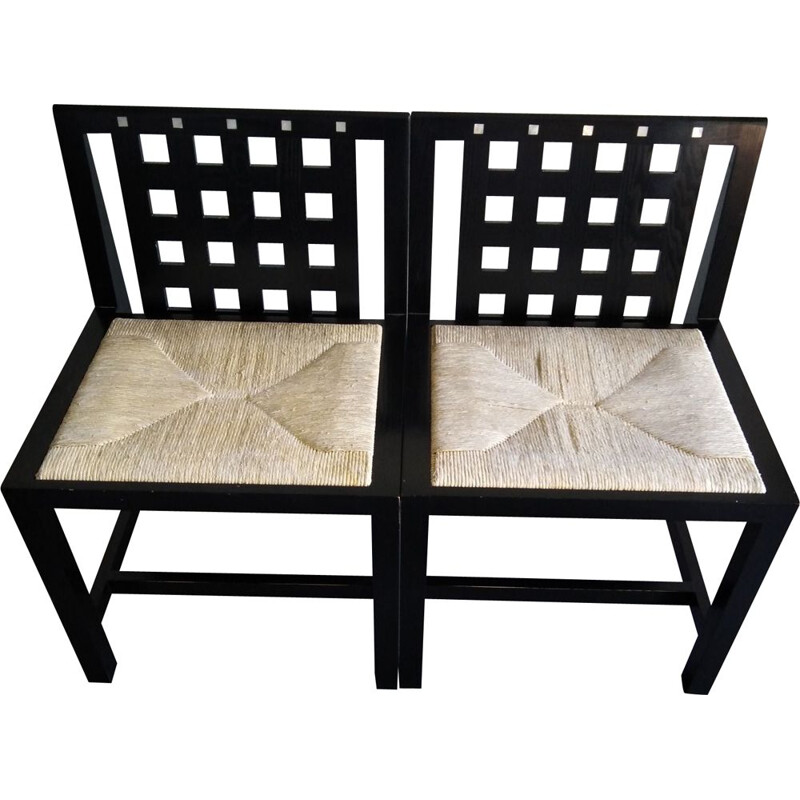 Pair of vintage chairs by Charles Rennie in black lacquered wood 1980s
