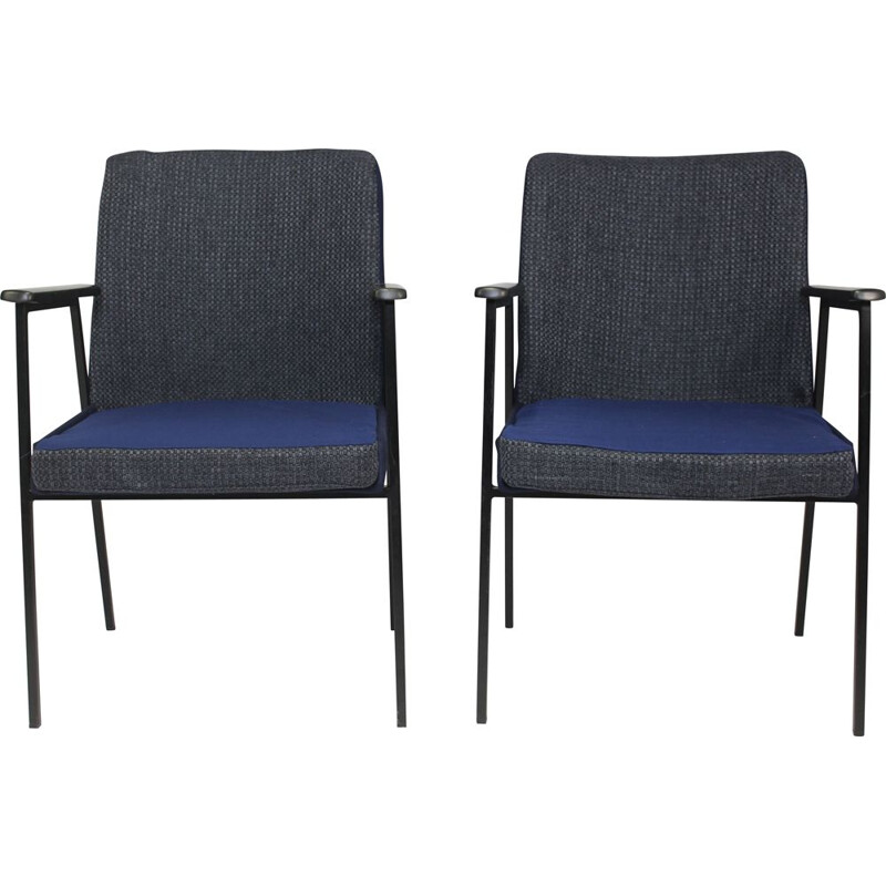 Pair of vintage armchairs for Mauser in midnight blue fabric 1960