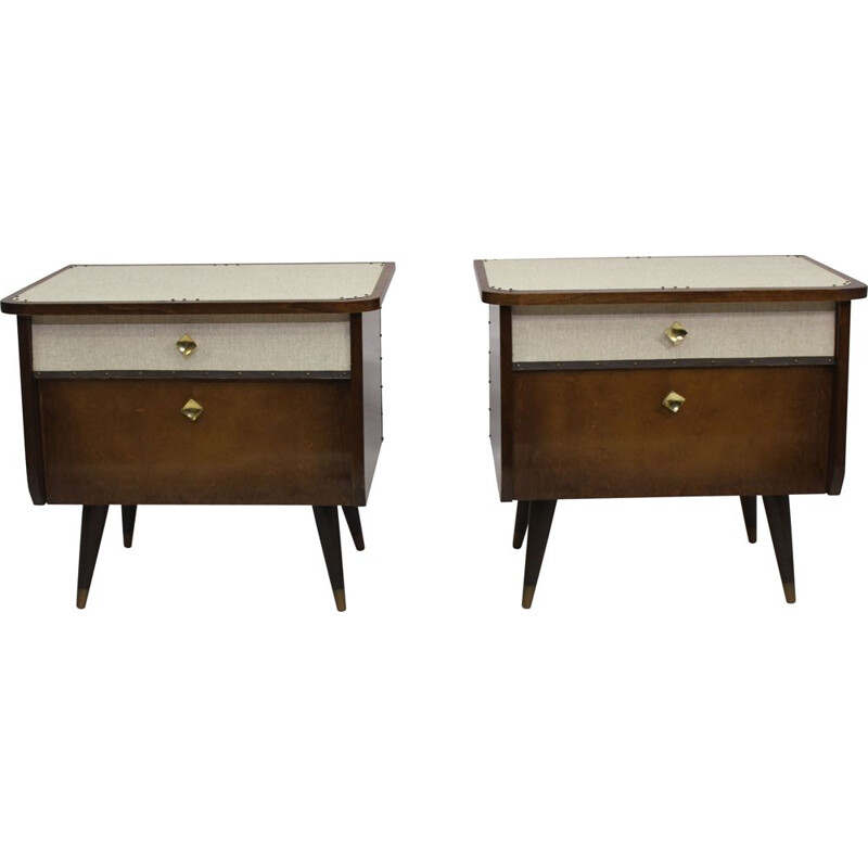 Pair of vintage french bedside tables in plywood 1960