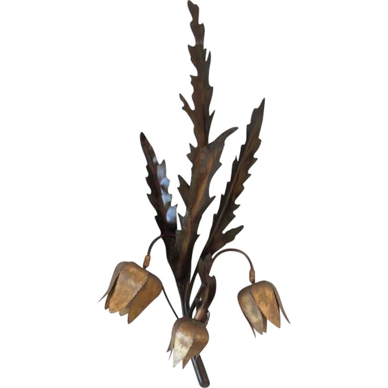 Brutalistische vintage wandlamp Flower in messing van Jansen 1970