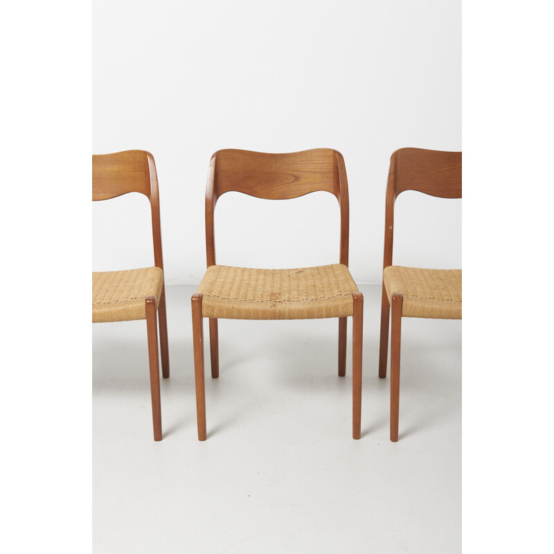 Suite de 6 chaises vintage pour J.L. Møllers en teck et corde tressée 1950