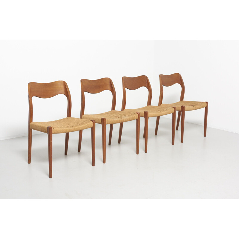 Set of 6 vintage chairs for J.L. Møllers in teakwood and papercord 1950s