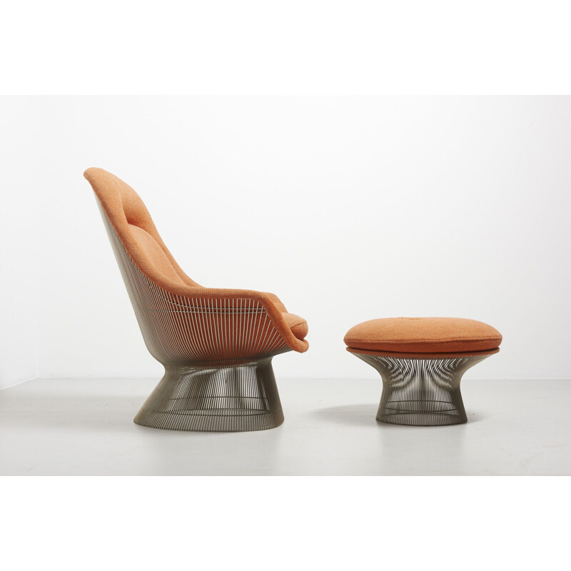 Fauteuil vintage 1705 avec repose-pieds pour Knoll International en tissu orange 1960