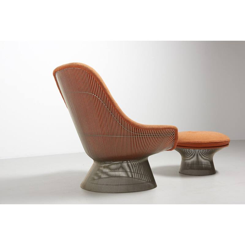 Vintage 1705 lounge chair with footrest for Knoll International in orange fabric 1960s