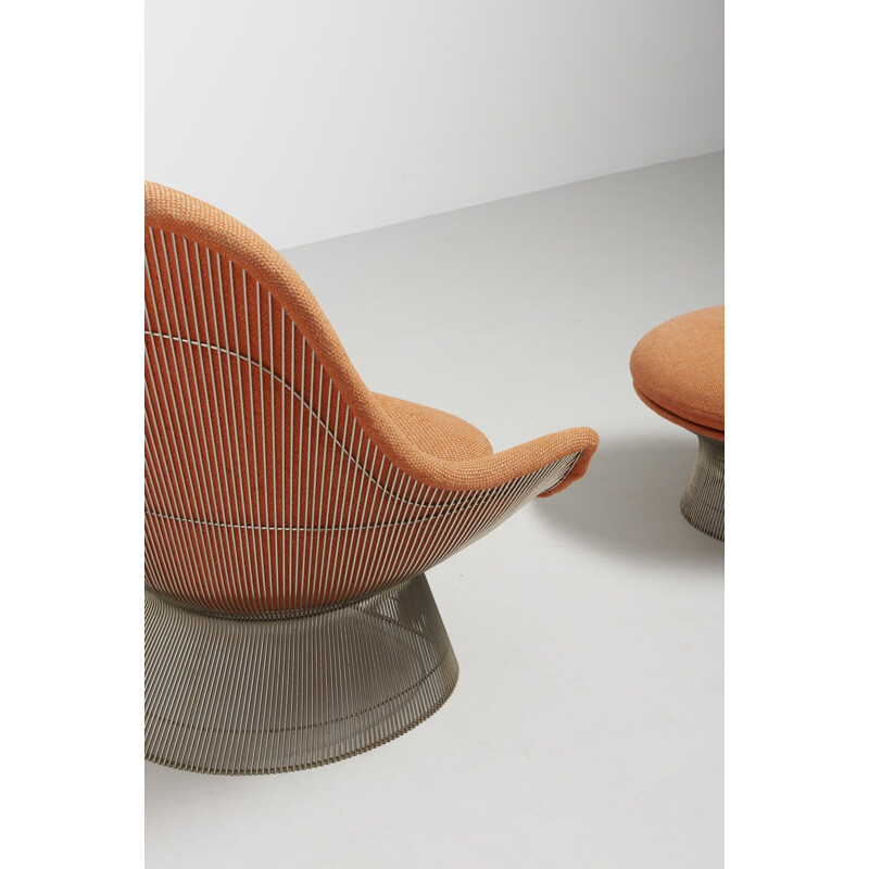 Vintage 1705 lounge chair with footrest for Knoll International in orange fabric 1960s