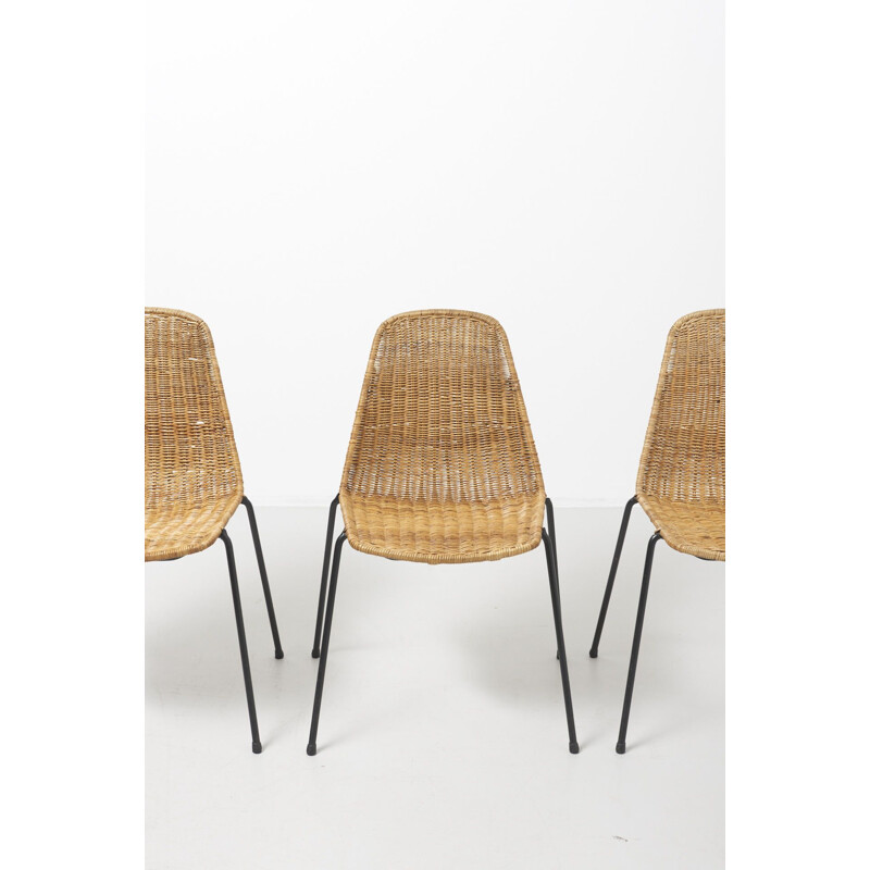 Set of 4 vintage chairs by Gian Franco Legler in rattan 1950s