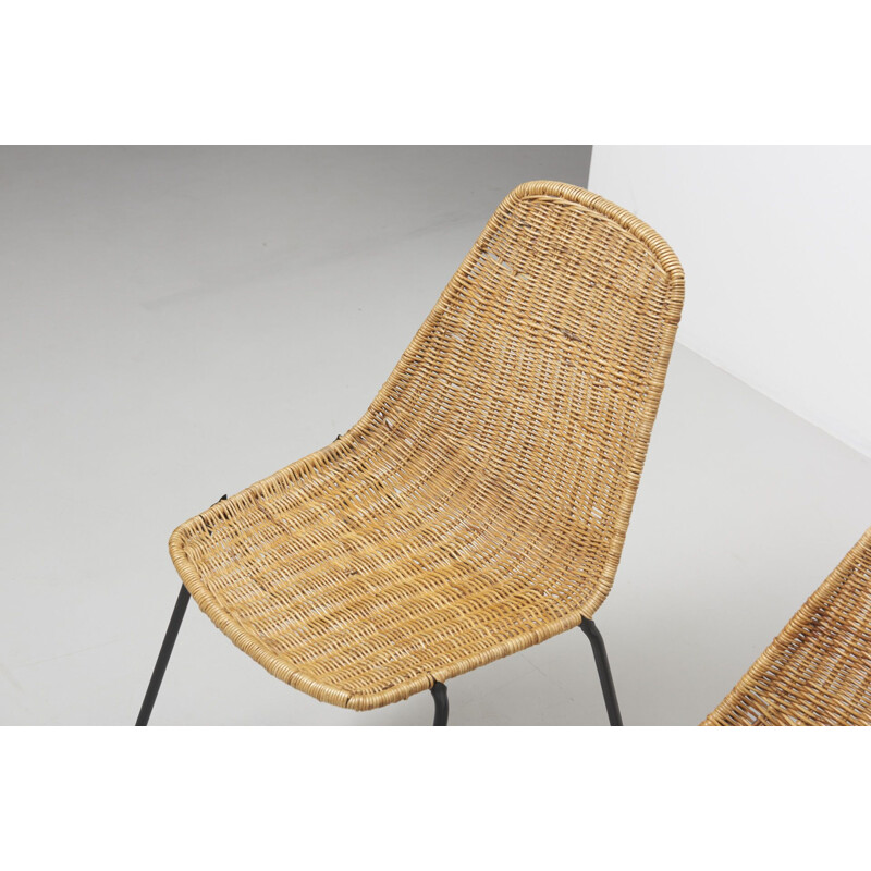 Set of 4 vintage chairs by Gian Franco Legler in rattan 1950s