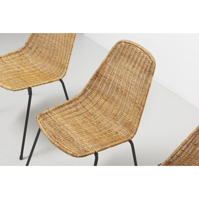 Set of 4 vintage chairs by Gian Franco Legler in rattan 1950s