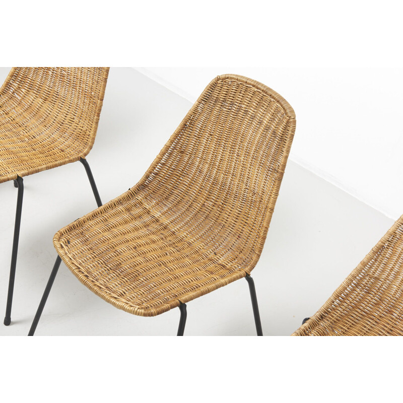 Set of 4 vintage chairs by Gian Franco Legler in rattan 1950s