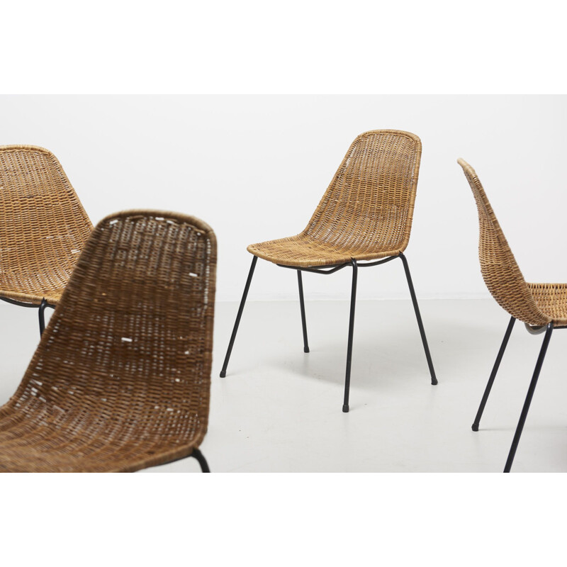 Set of 4 vintage chairs by Gian Franco Legler in rattan 1950s