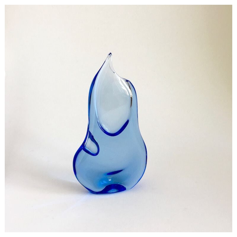 Vase vintage bleu de J. Crvcek Bohemian en verre 1960