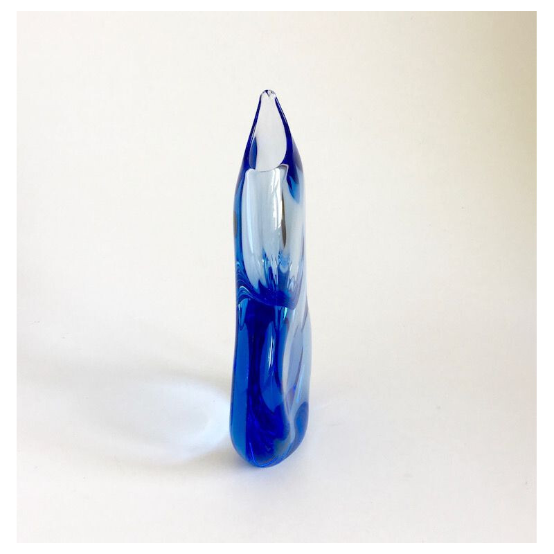 Vase vintage bleu de J. Crvcek Bohemian en verre 1960