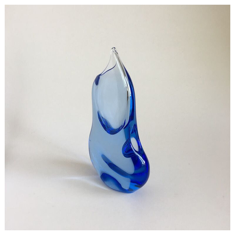 Vintage blue vase by J. Crvcek Bohemian in glass 1960s