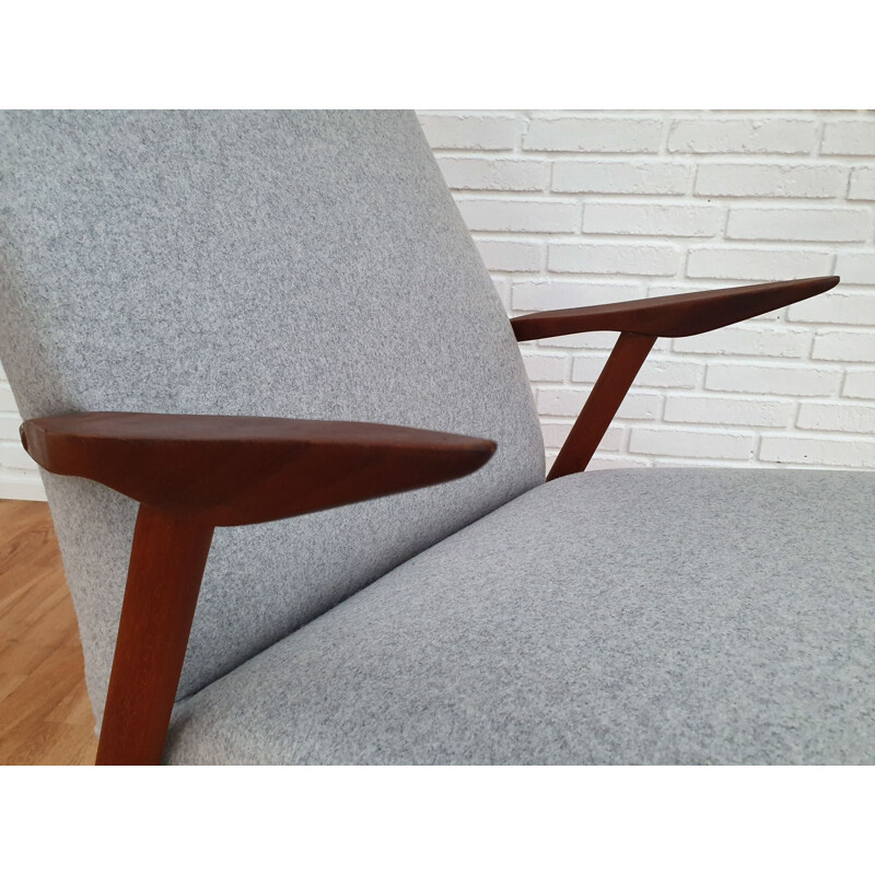 Vintage scandinavian rocking chair in teak and grey wool 1960s