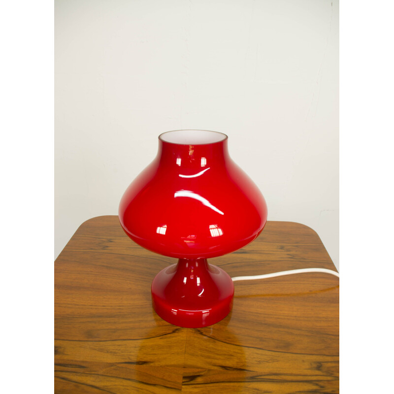 Vintage red table lamp for OPP Jihlava in glass 1970s