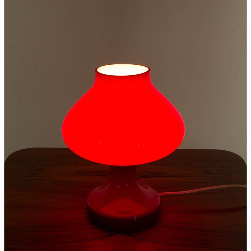 Vintage red table lamp for OPP Jihlava in glass 1970s