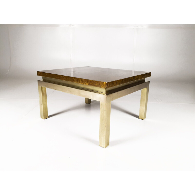 Table basse vintage pour la Maison Jansen en bois et laiton 1960