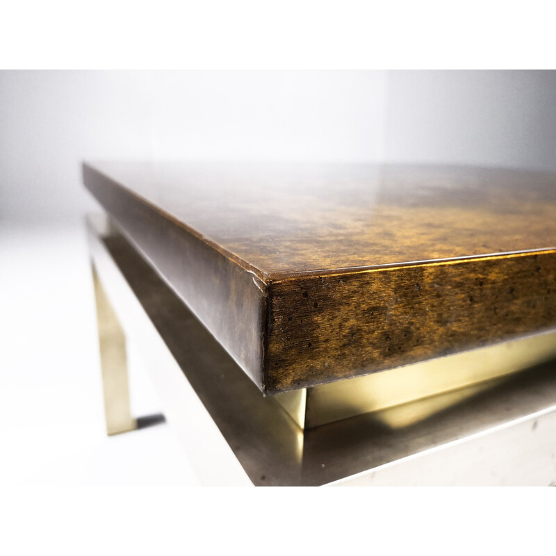 Vintage coffee table for Maison Jansen in wood and brass 1960