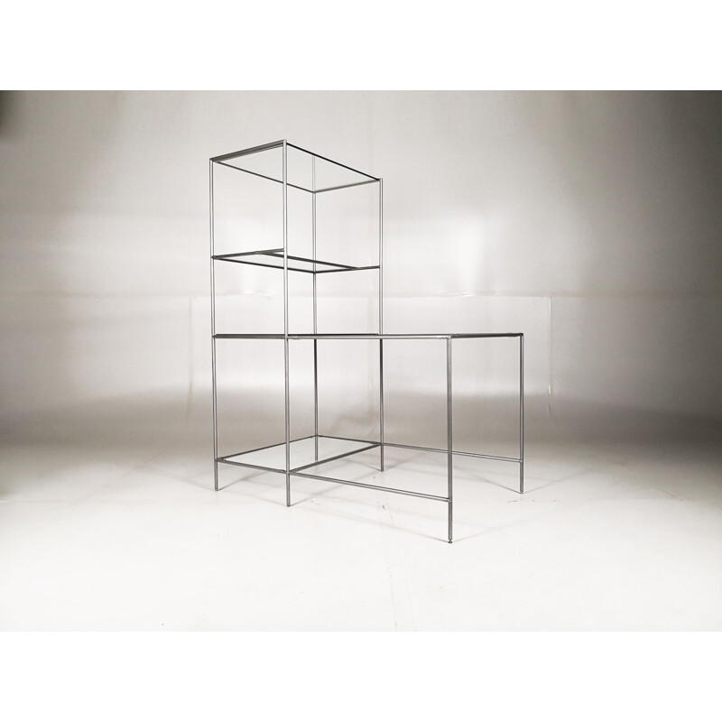 Vintage Abstracta shelf table by Cadovius in glass and grey steel 1960