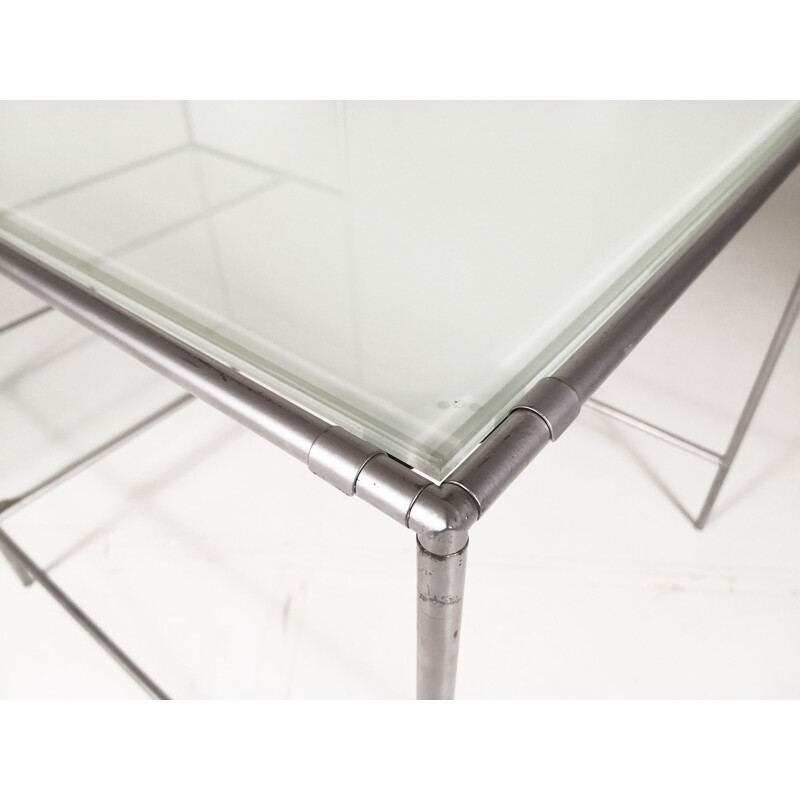 Table vintage étagère Abstracta de Cadovius en verre et acier gris 1960