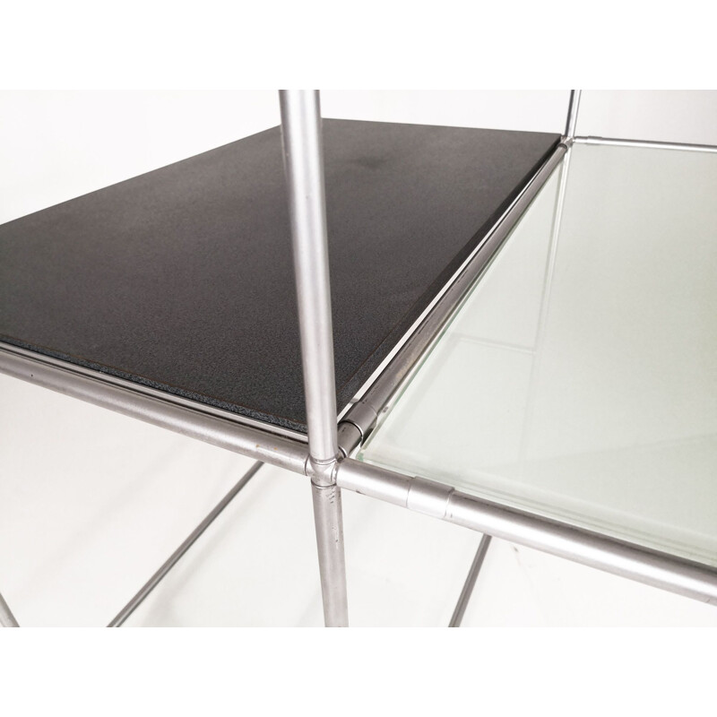 Vintage Abstracta shelf table by Cadovius in glass and grey steel 1960