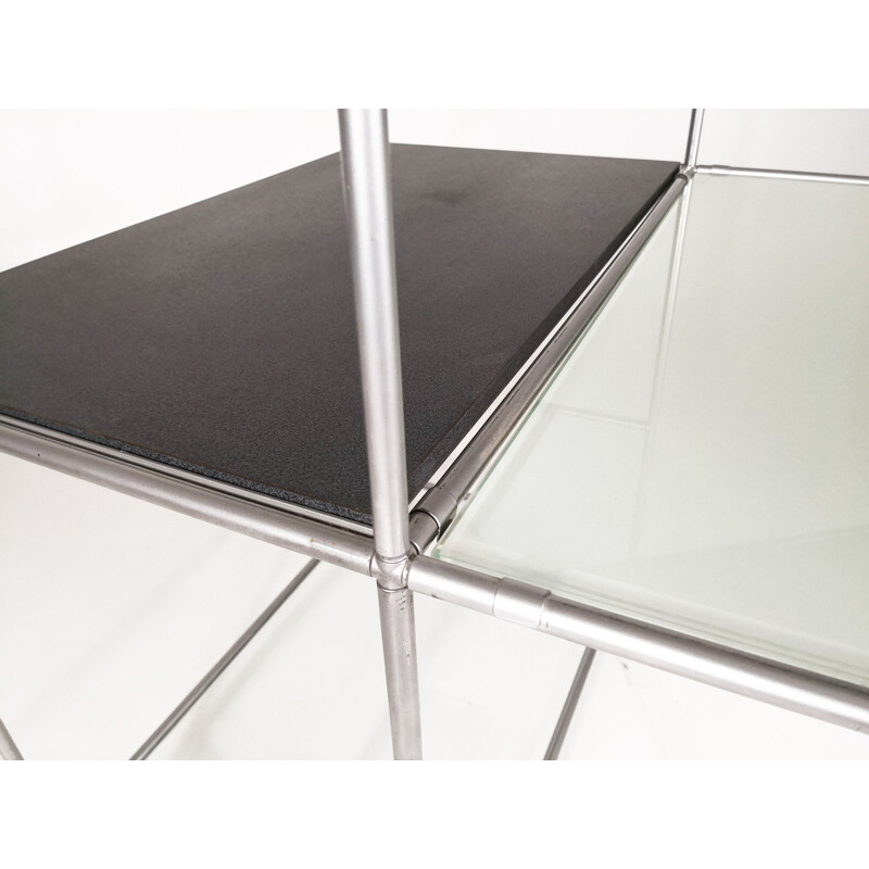 Table vintage étagère Abstracta de Cadovius en verre et acier gris 1960
