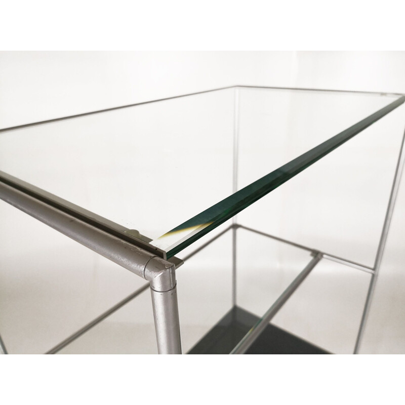 Vintage Abstracta shelf table by Cadovius in glass and grey steel 1960