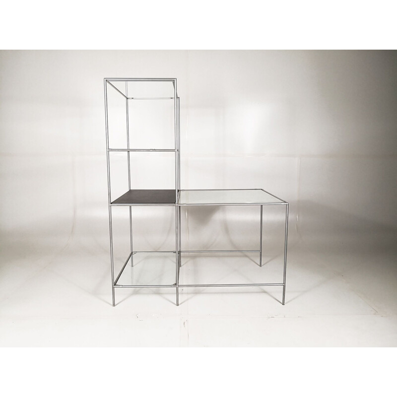 Vintage Abstracta shelf table by Cadovius in glass and grey steel 1960