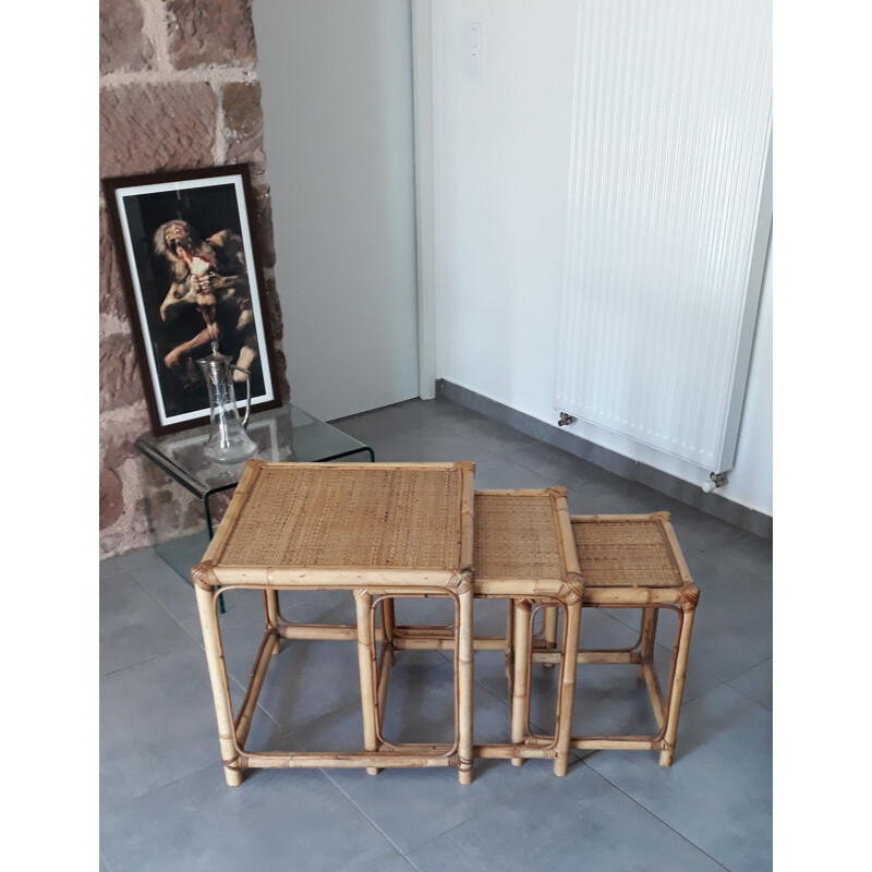 Vintage rattan side tables in rattan 1960s